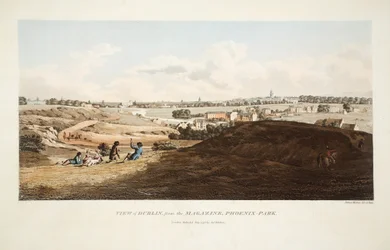 Ansicht von Dublin vom Magazin, Phoenix Park, 1795 (handkolorierter Stich)